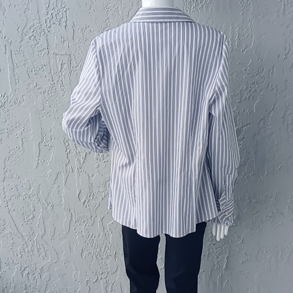 Ann Taylor Ruffled Pin Stripe Shirt Blouse - Picture 10 of 17